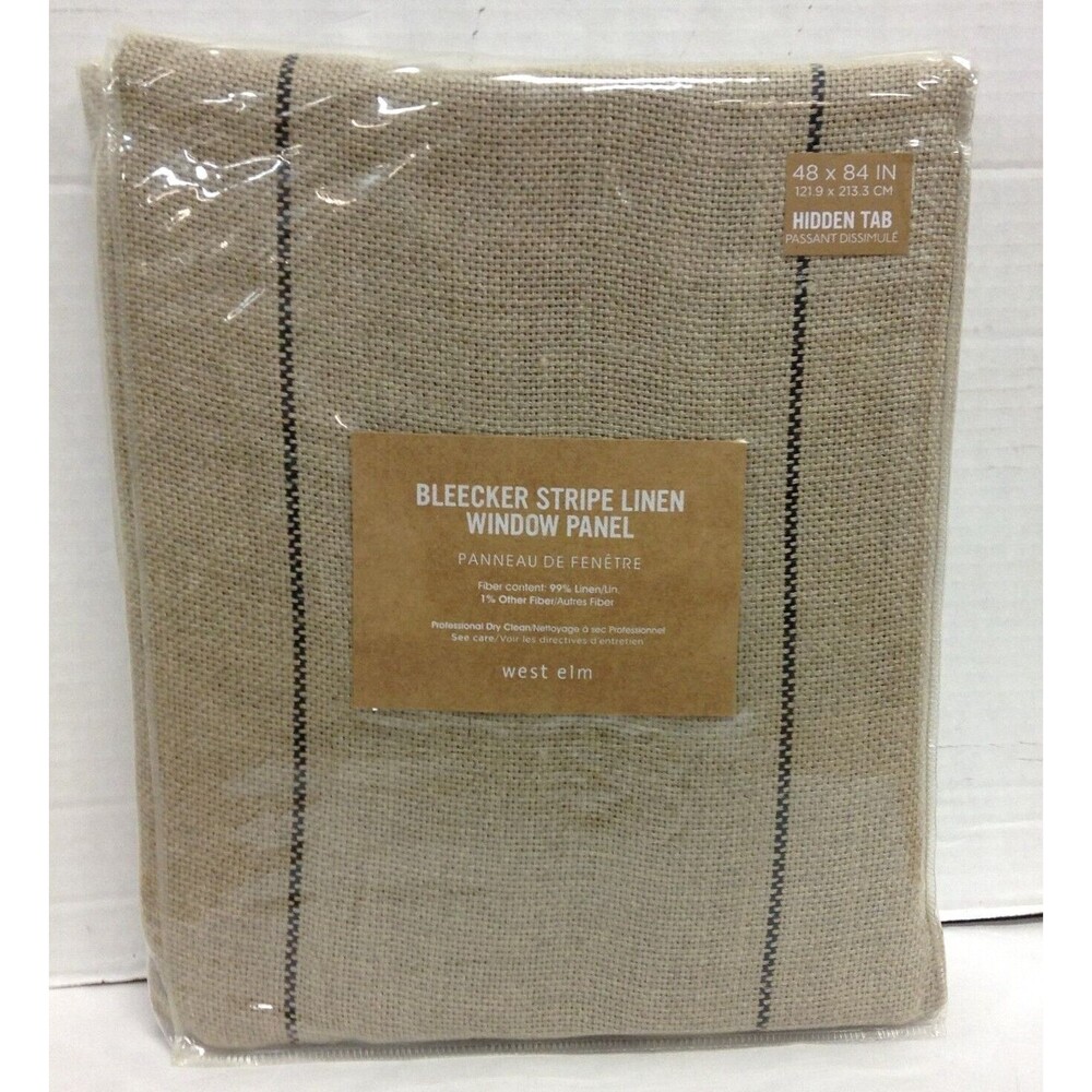 Pottery Barn West Elm Bleecker Striped Linen Burlap Drapes Curtains Panels 48x84